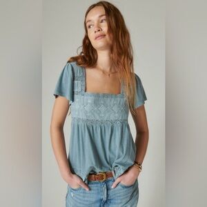 Lucky brand embroidered square neck tee
